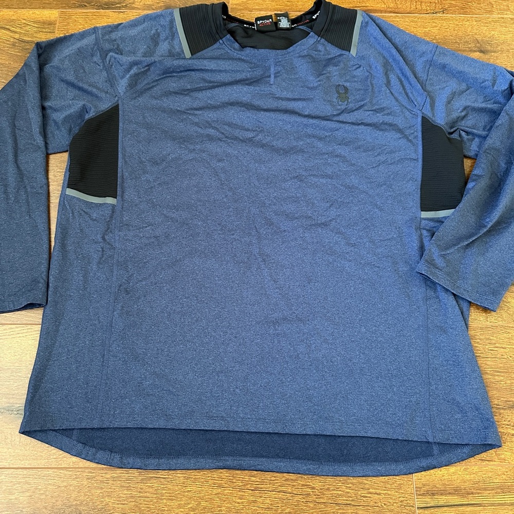 Spyder Active Shirt Mens 2XL Blue Long Sleeve Pullover Crew Neck Activewear